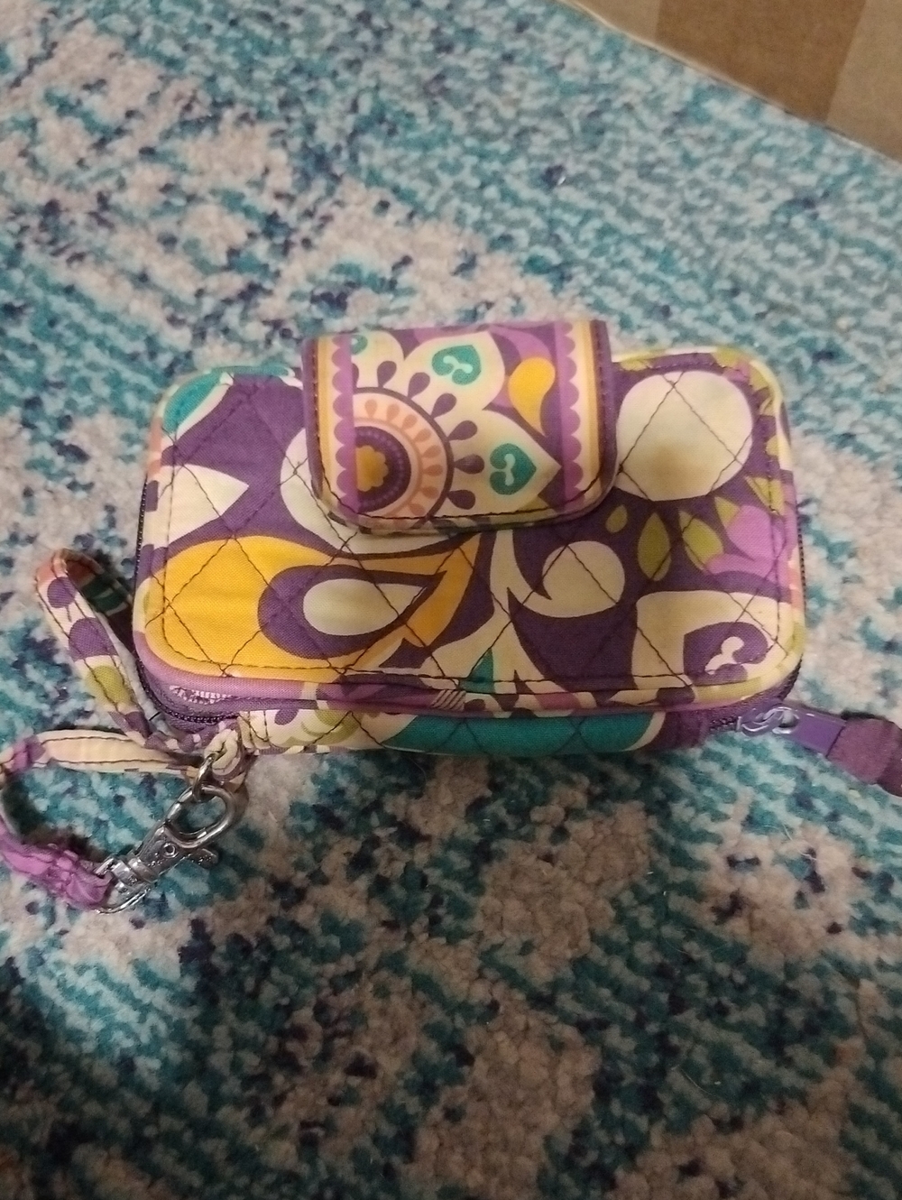 Vera Bradley Quilted Wristlet Clutch in Purple, Yellow & Teal